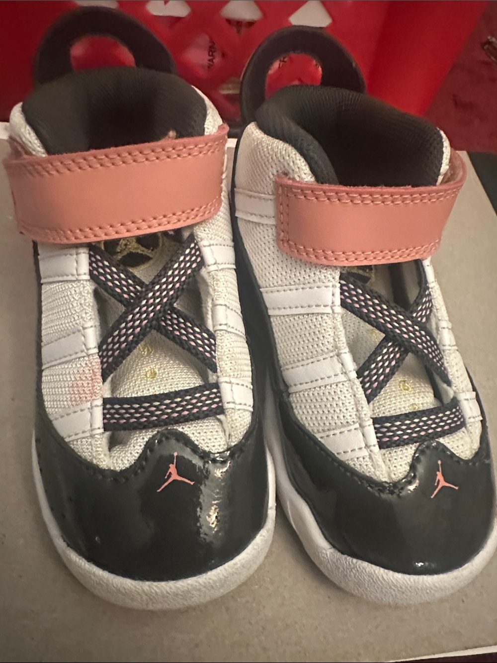 Jordan Kids White, Black and Pink Low-Top Sneakers